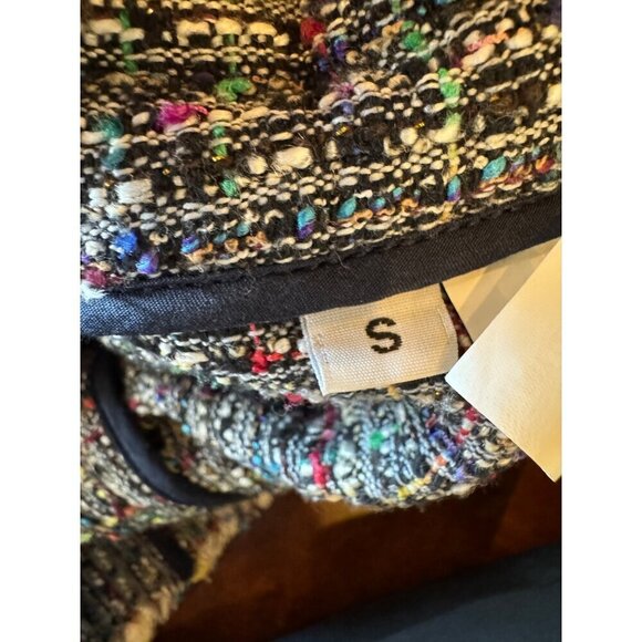 Ramy Brook Jacket Women Small Black Tweed Leather Sleeve And Trim Full Zip Retro - Picture 14 of 16